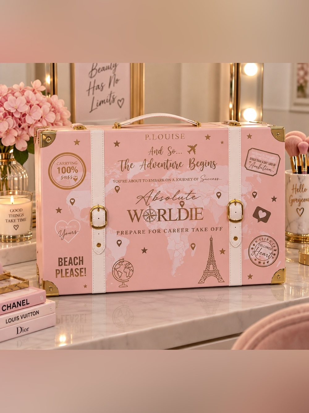 P. Louise Worldie Full Collection Suitcase | Pink Makeup Vanity Storage Case